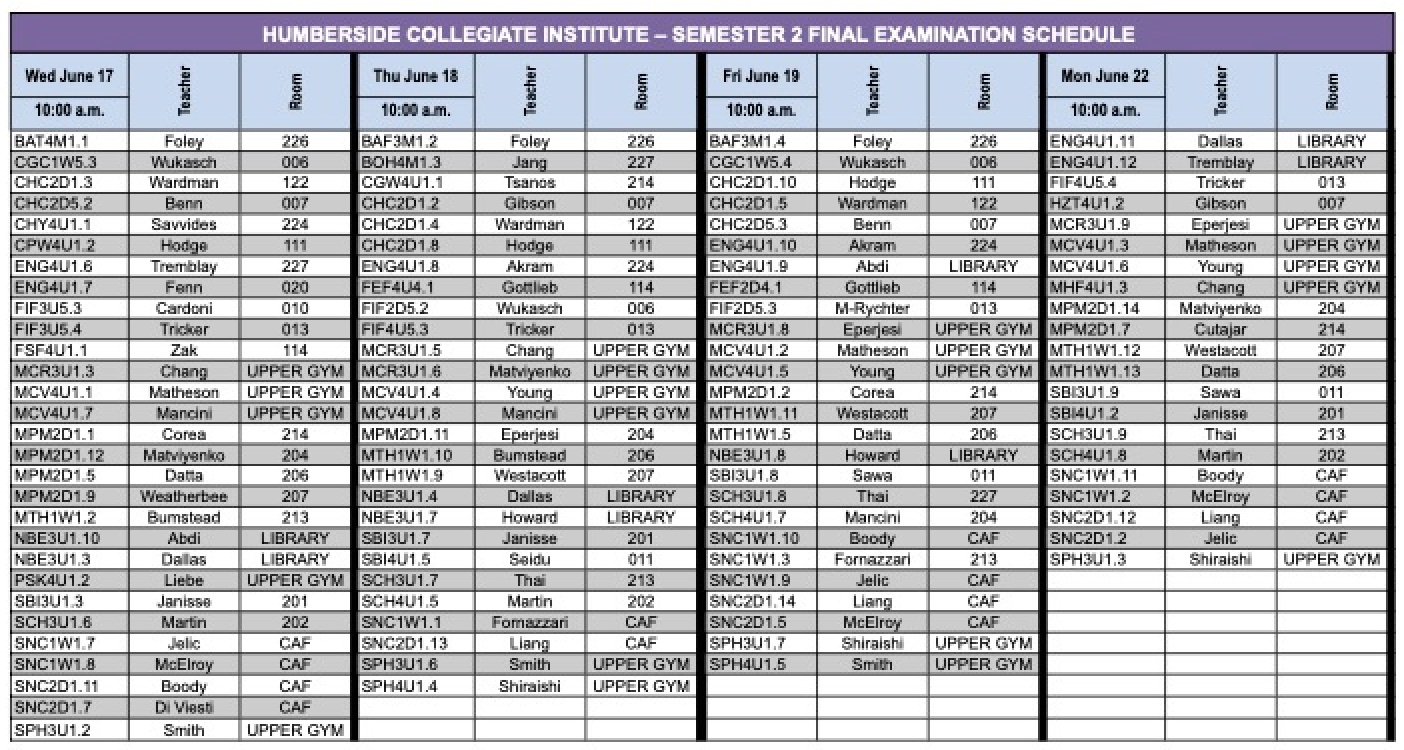 Exam Schedule Sem 2 HCI